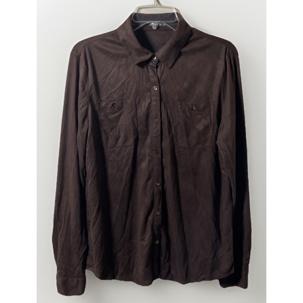 J. Mclaughlin Brown Faux Suede Long Sleeve Button Down Shirt Women's Size Large